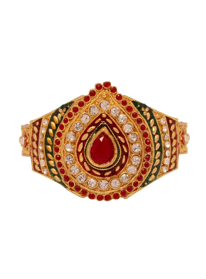 Red Brass Kundan Work Studded Bracelet 35877