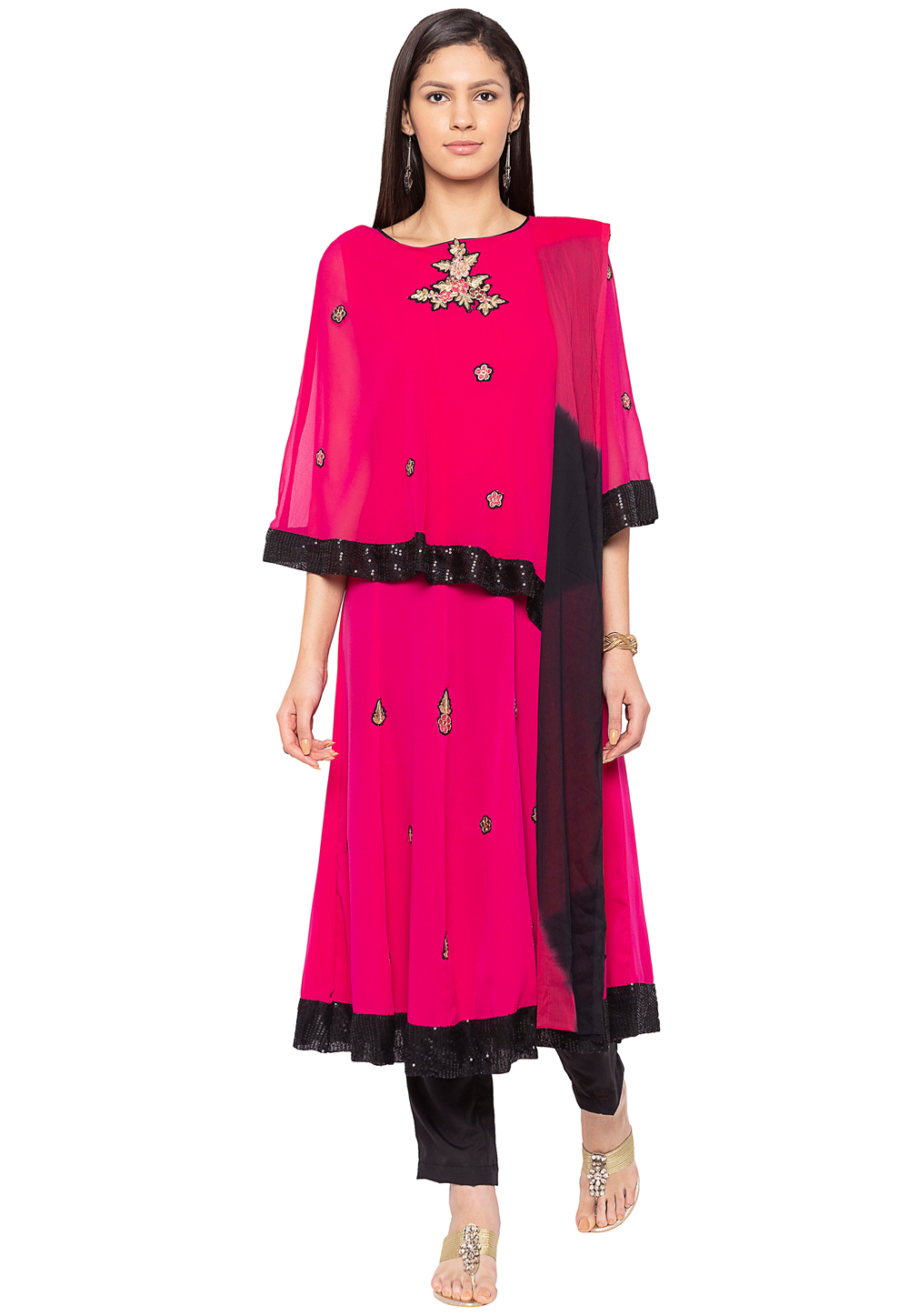 Magenta Georgette Readymade Kameez With Pant 188156