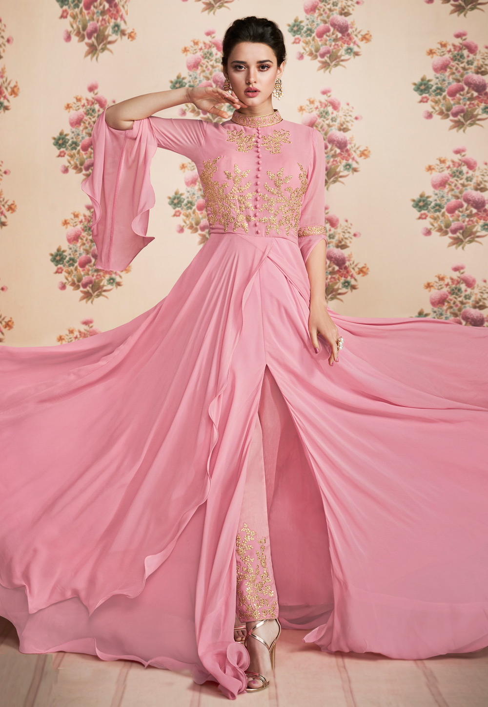 Light Pink Georgette Anarkali Suit 162496