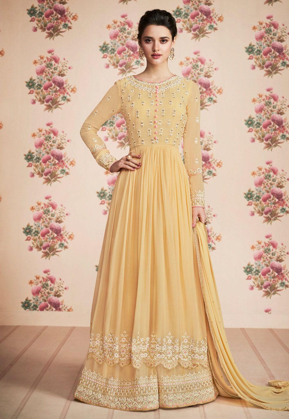 Light Yellow Georgette Sharara Suit 162499