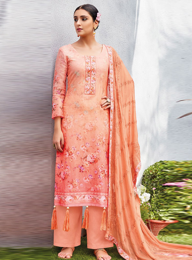 Peach Cotton Palazzo Style Suit 142529