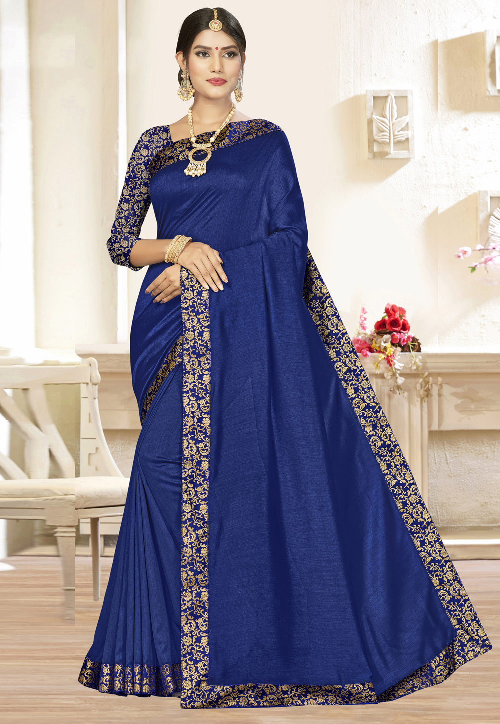 Blue Silk Saree With Blouse 220208