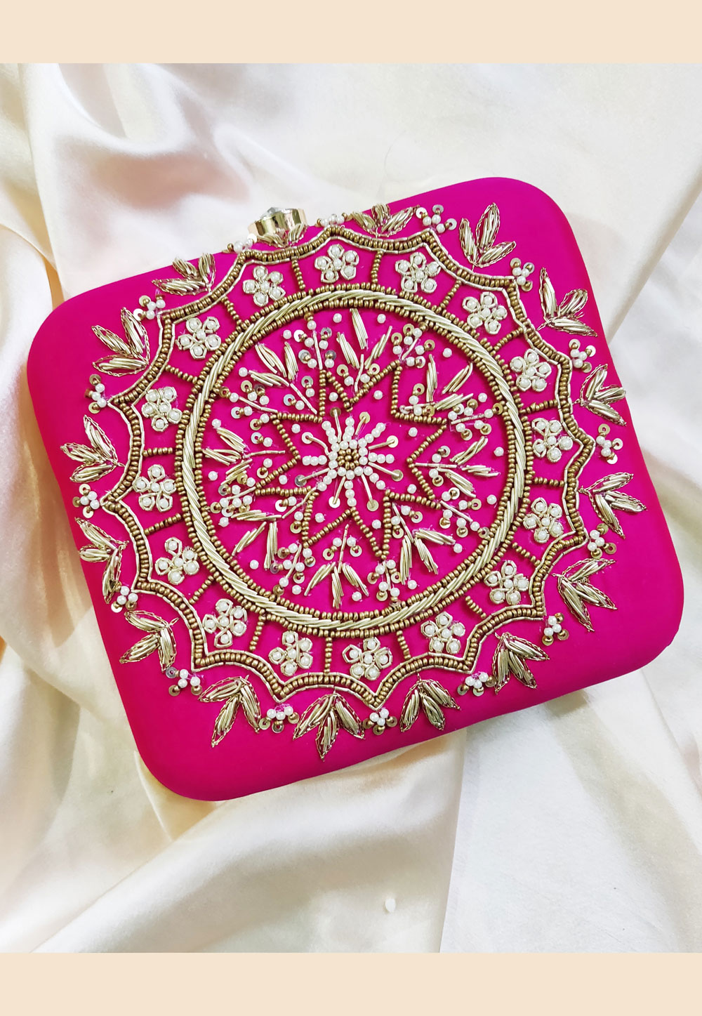 Magenta Synthetic Embroidered Clutch 188285