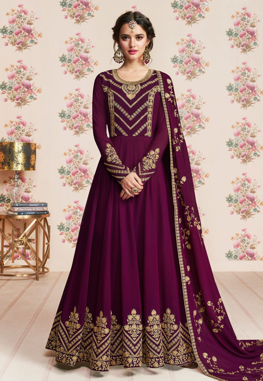 Purple Georgette Embroidered Abaya Style Anarkali Suit 167899