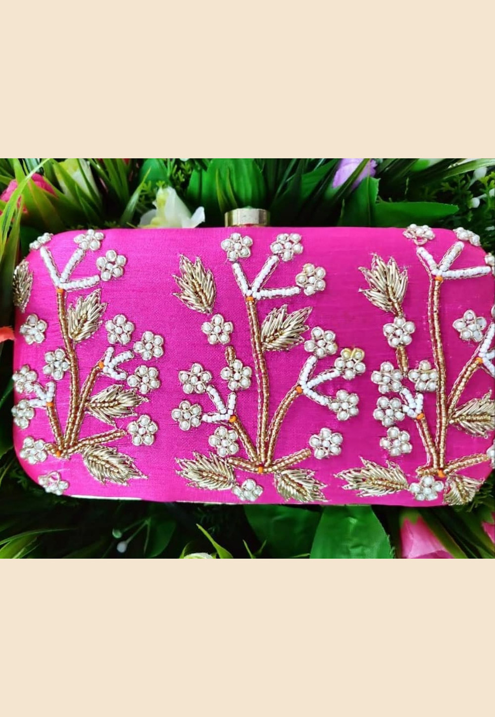 Pink Synthetic Embroidered Clutch 188332