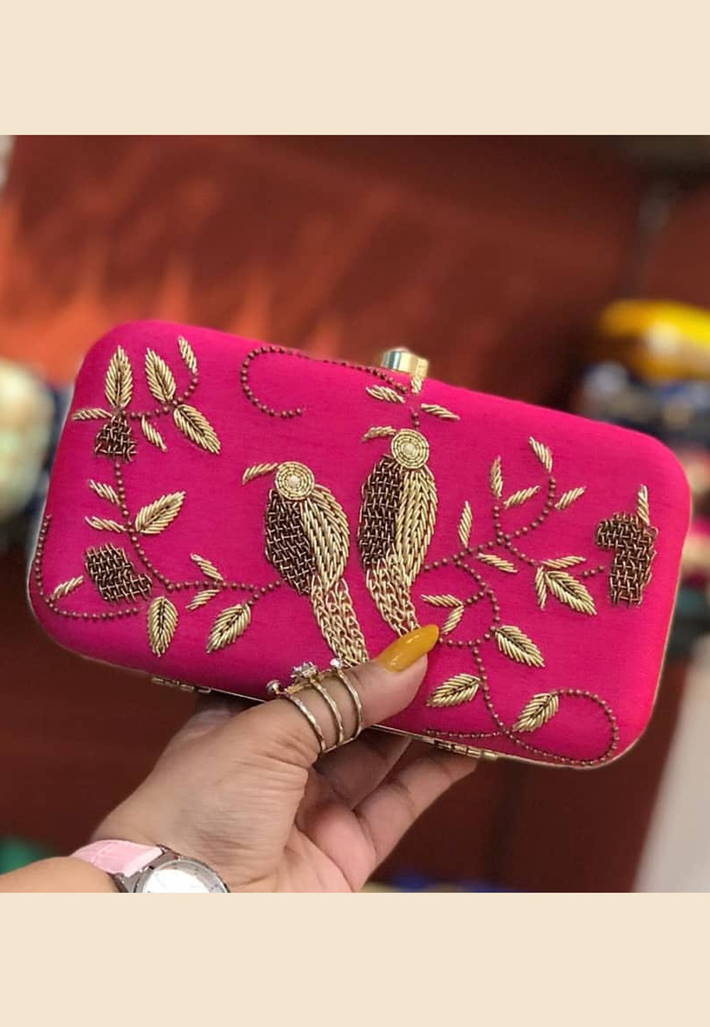 Magenta Synthetic Embroidered Clutch 188351