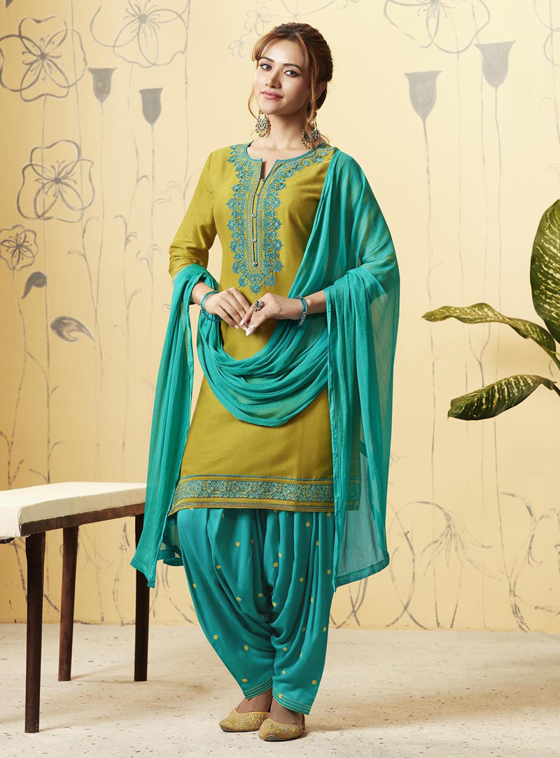 Green Satin Patiala Suit 146765
