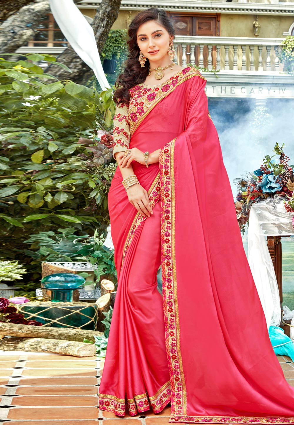 Pink Georgette Embroidered Saree With Blouse 165661