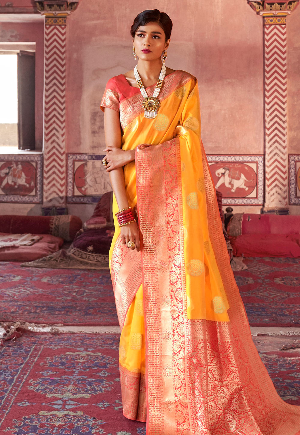 Yellow Art Silk Festival Wear Saree 163751