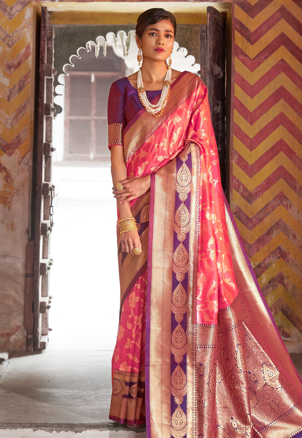 Pink Art Silk Saree With Blouse 163752
