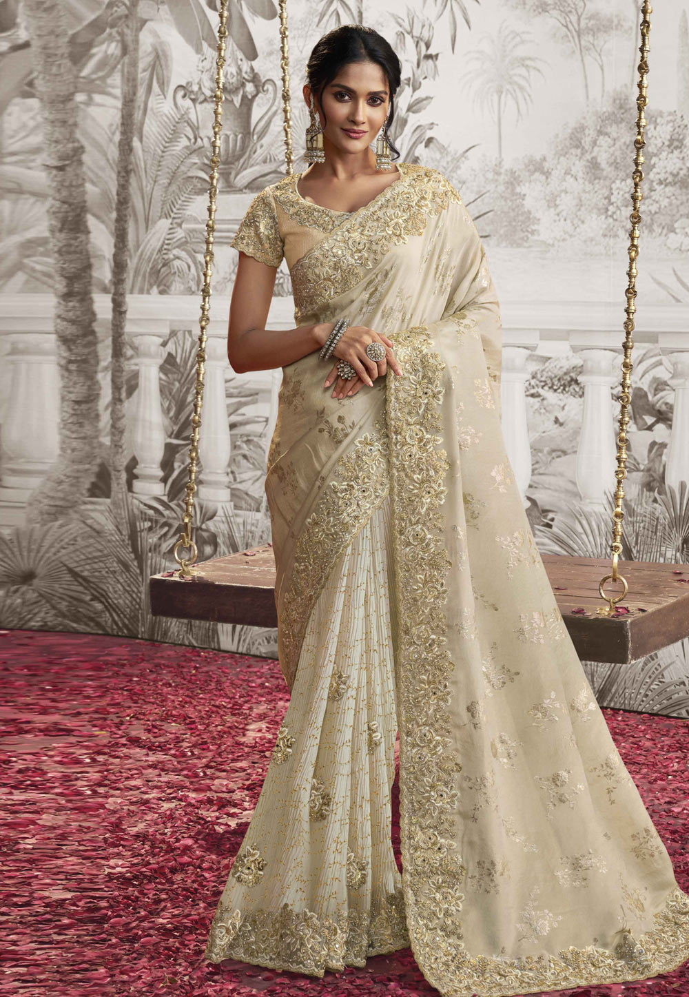 Cream Silk Saree With Blouse 276044