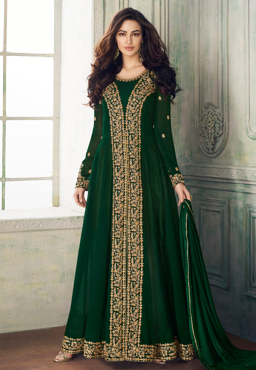 Green Georgette Embroidered Center Slit Anarkali Suit 166206