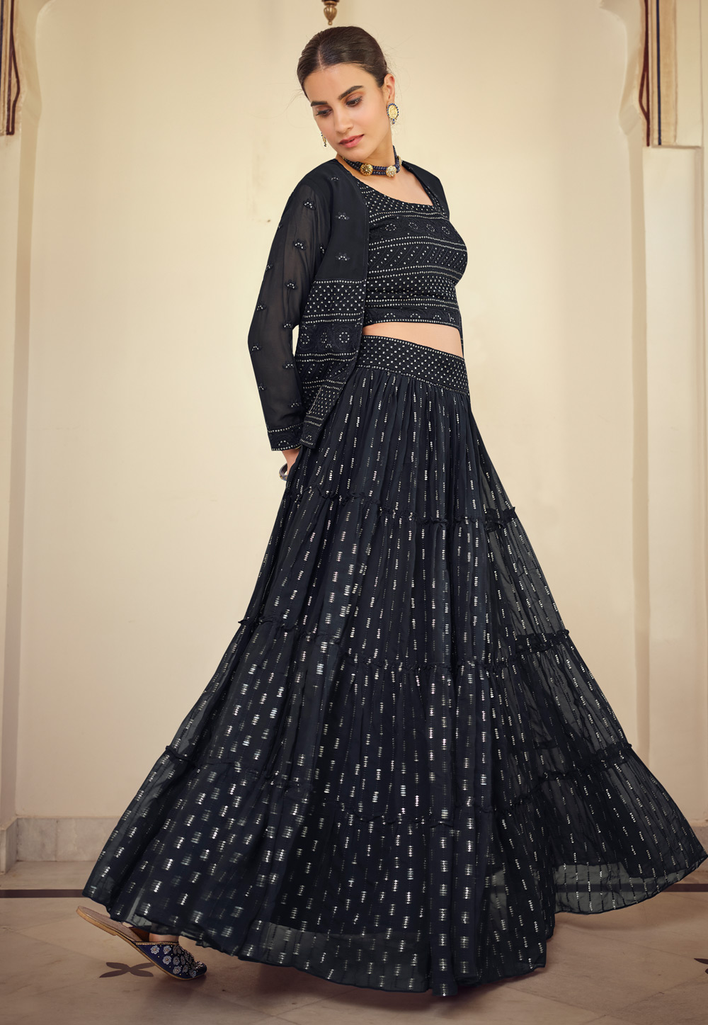 Crop Top Lehenga With Jacket - Buy Crop Top Lehenga With Jacket online at  Best Prices in India | Flipkart.com