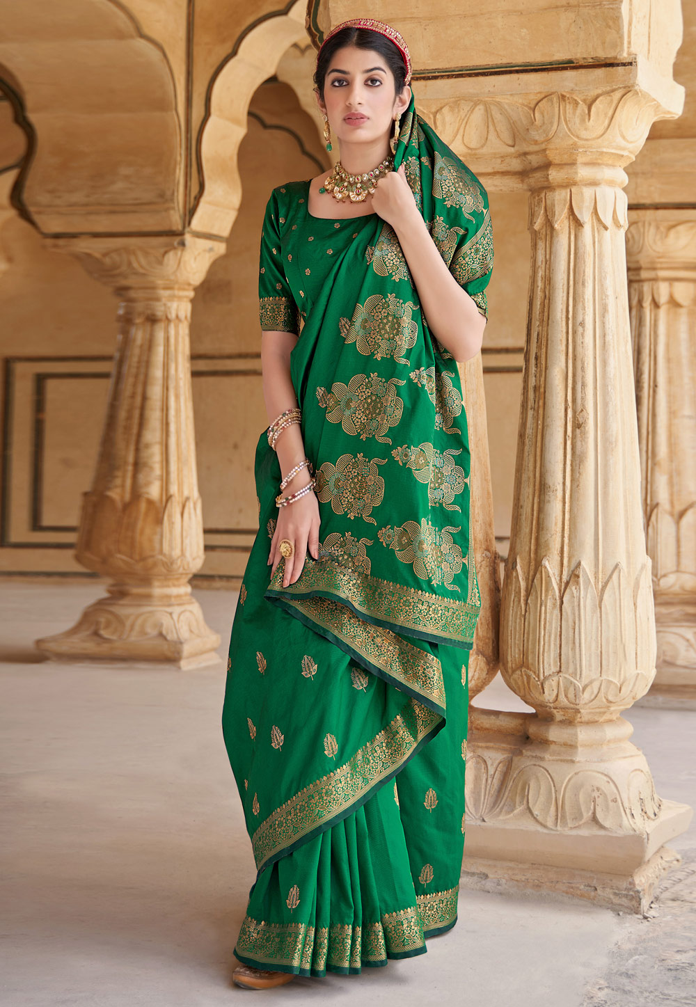 Green Banarasi Silk Festival Wear Saree 241140