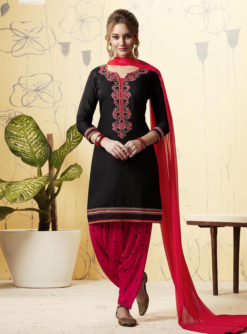 Black Satin Patiala Suit 146769