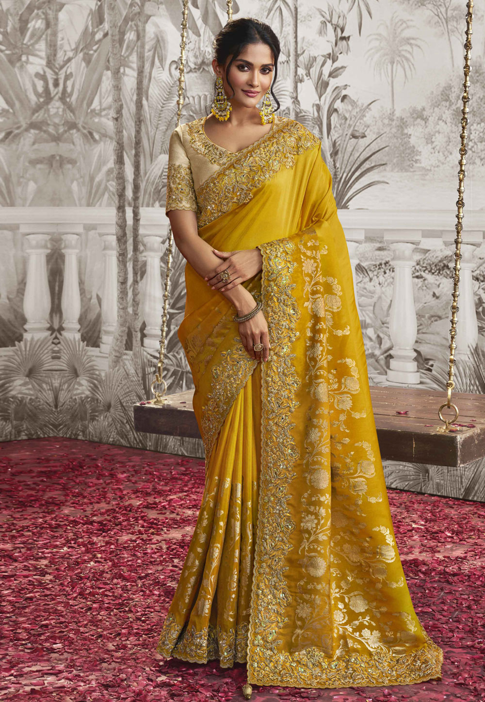 Mustard Silk Saree With Blouse 276045