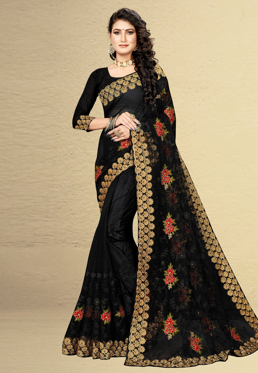 Black Net Festival Wear Saree 232980