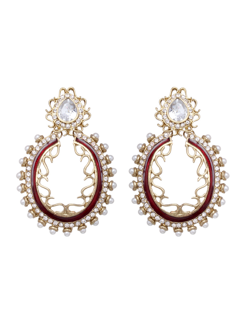 Maroon Zinc Pearls Earrings 43963