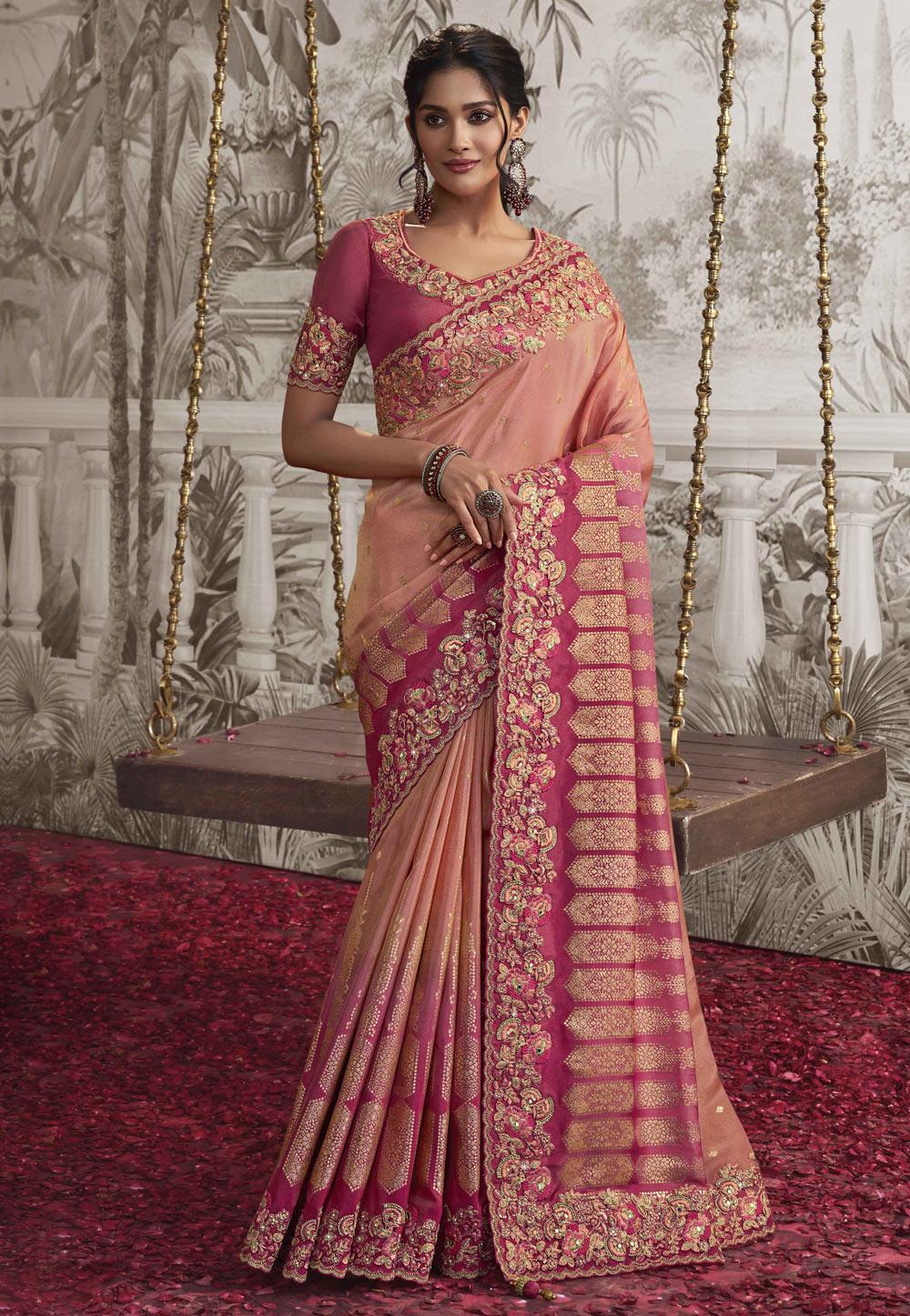 Peach Silk Half N Half Saree 276050