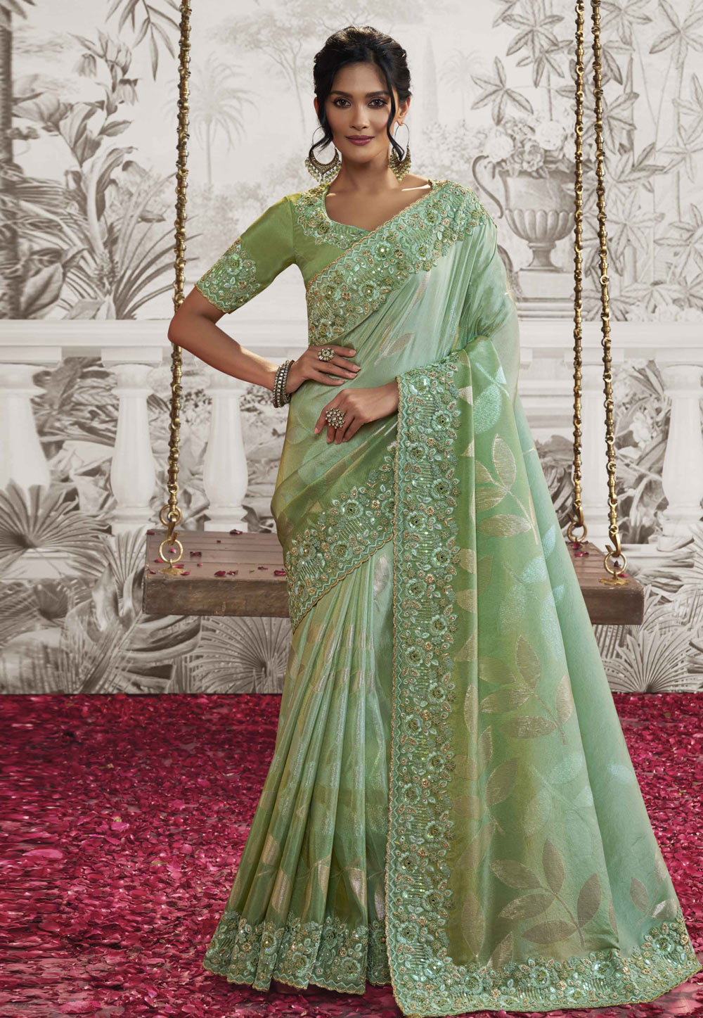 Sea Green Silk Saree With Blouse 276053