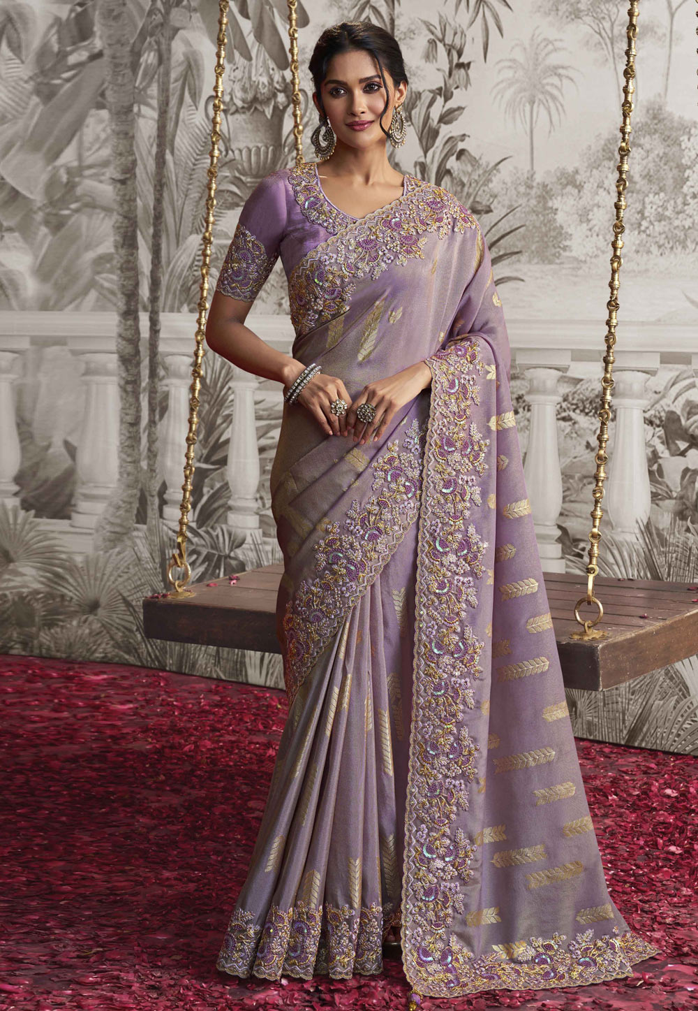 Lavender Silk Saree With Blouse 276054