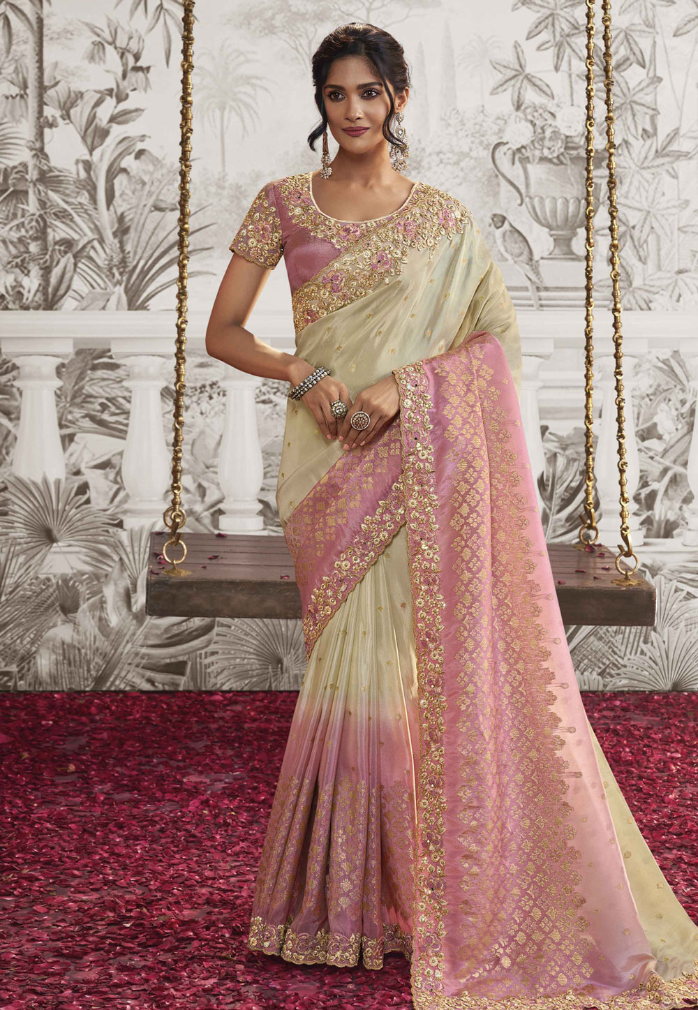 Cream Silk Half N Half Saree 276055