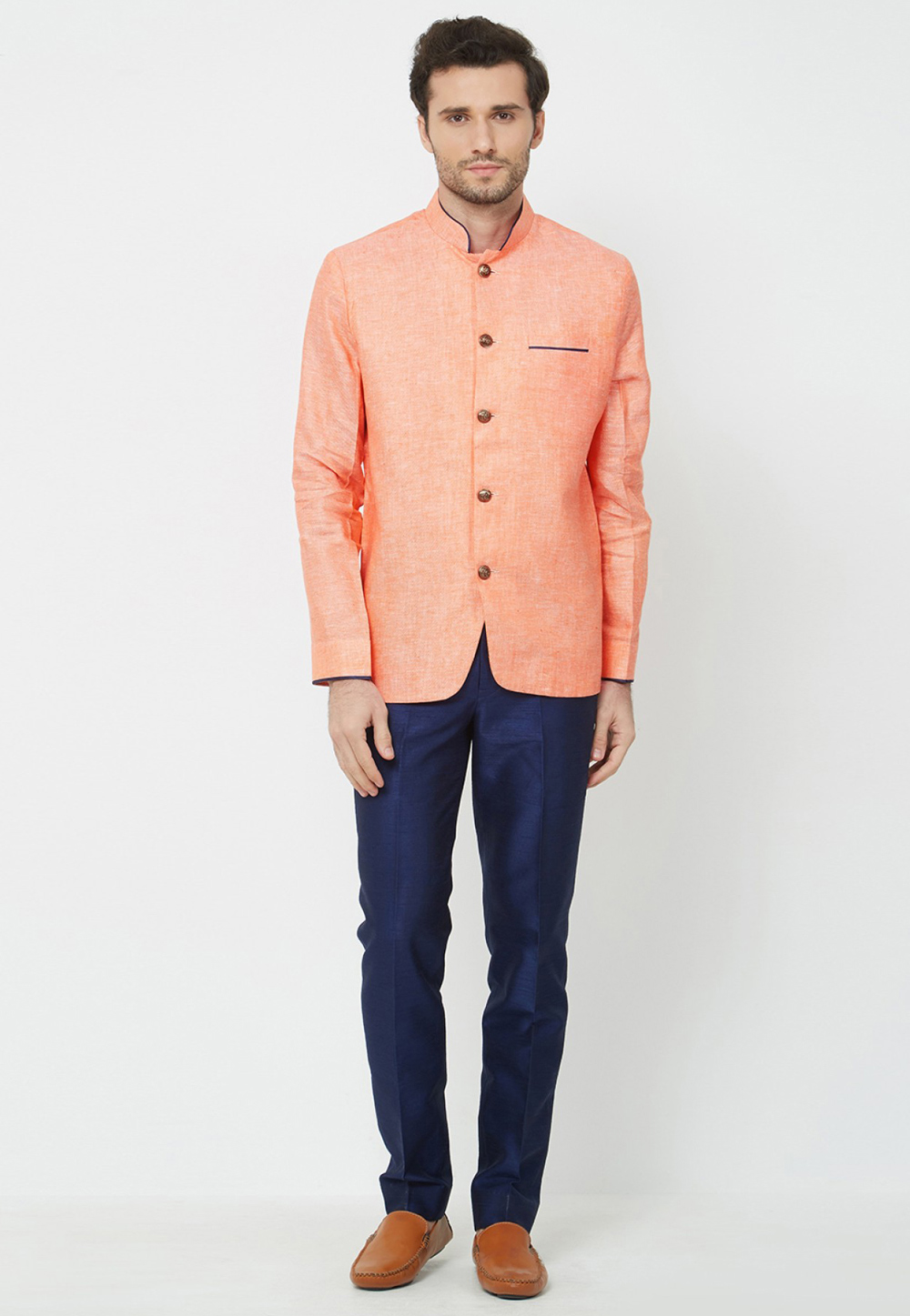 Peach Linen Jodhpuri Suit 231110