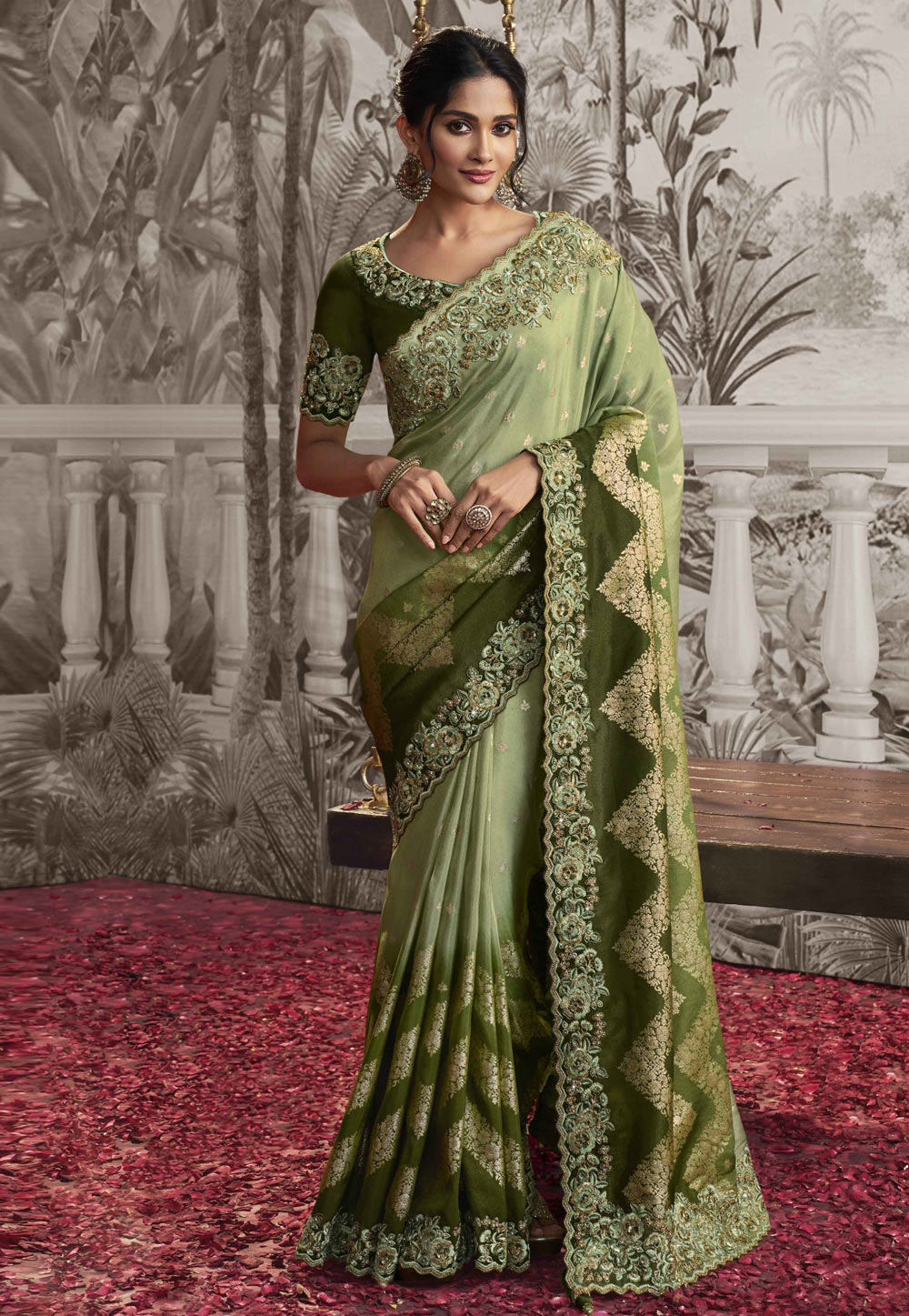 Pista Green Silk Half N Half Saree 276057