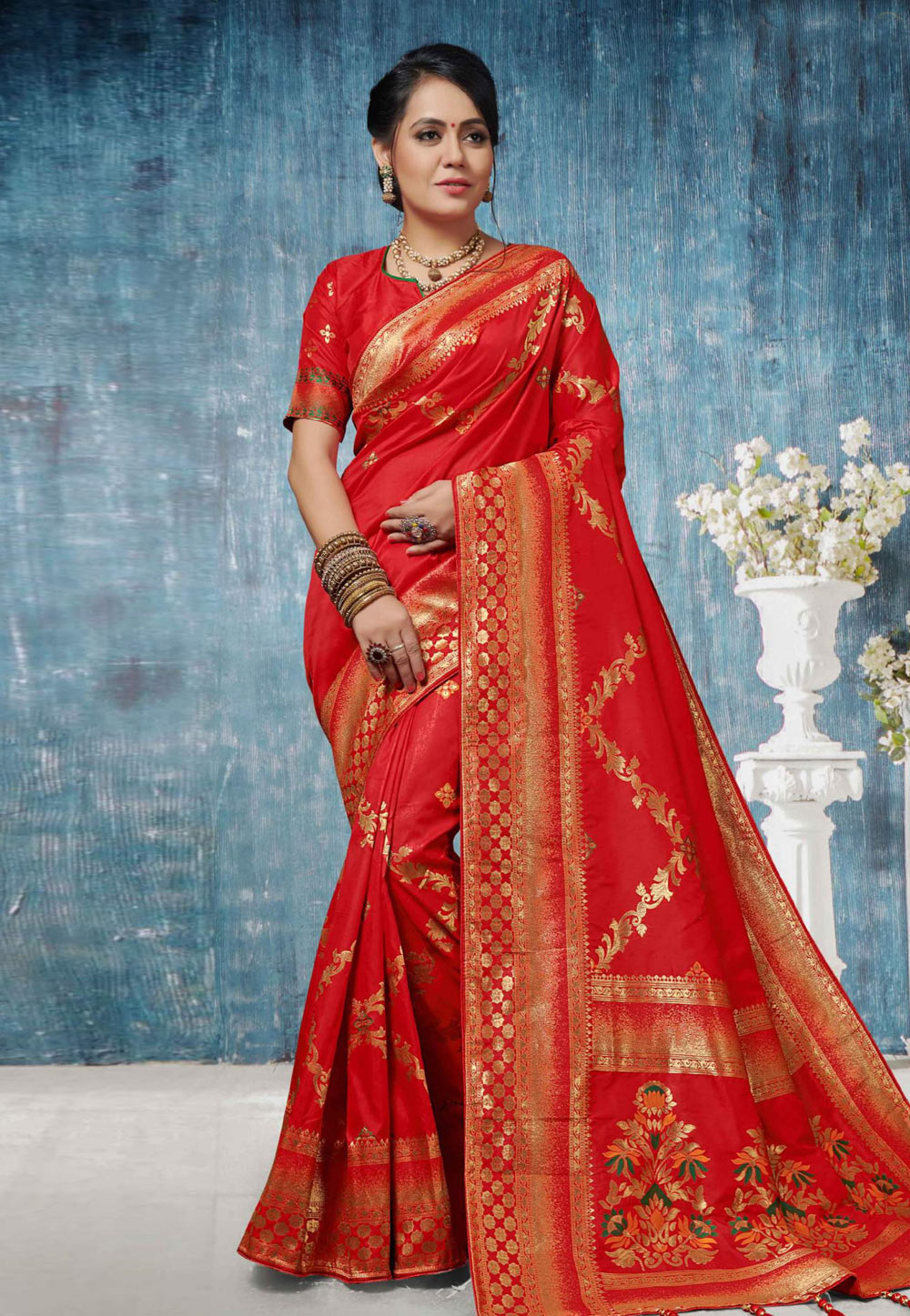 Red Banarasi Silk Festival Wear Saree 188667
