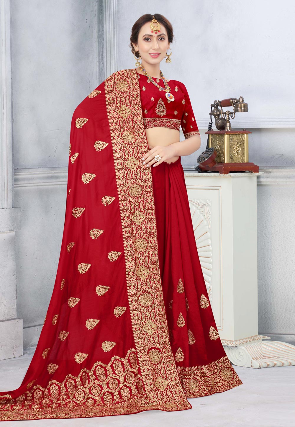 Red Silk Saree With Blouse 219319