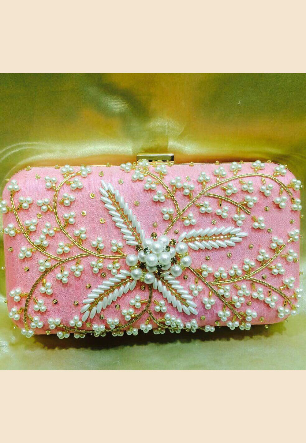 Pink Synthetic Embroidered Clutch 189250