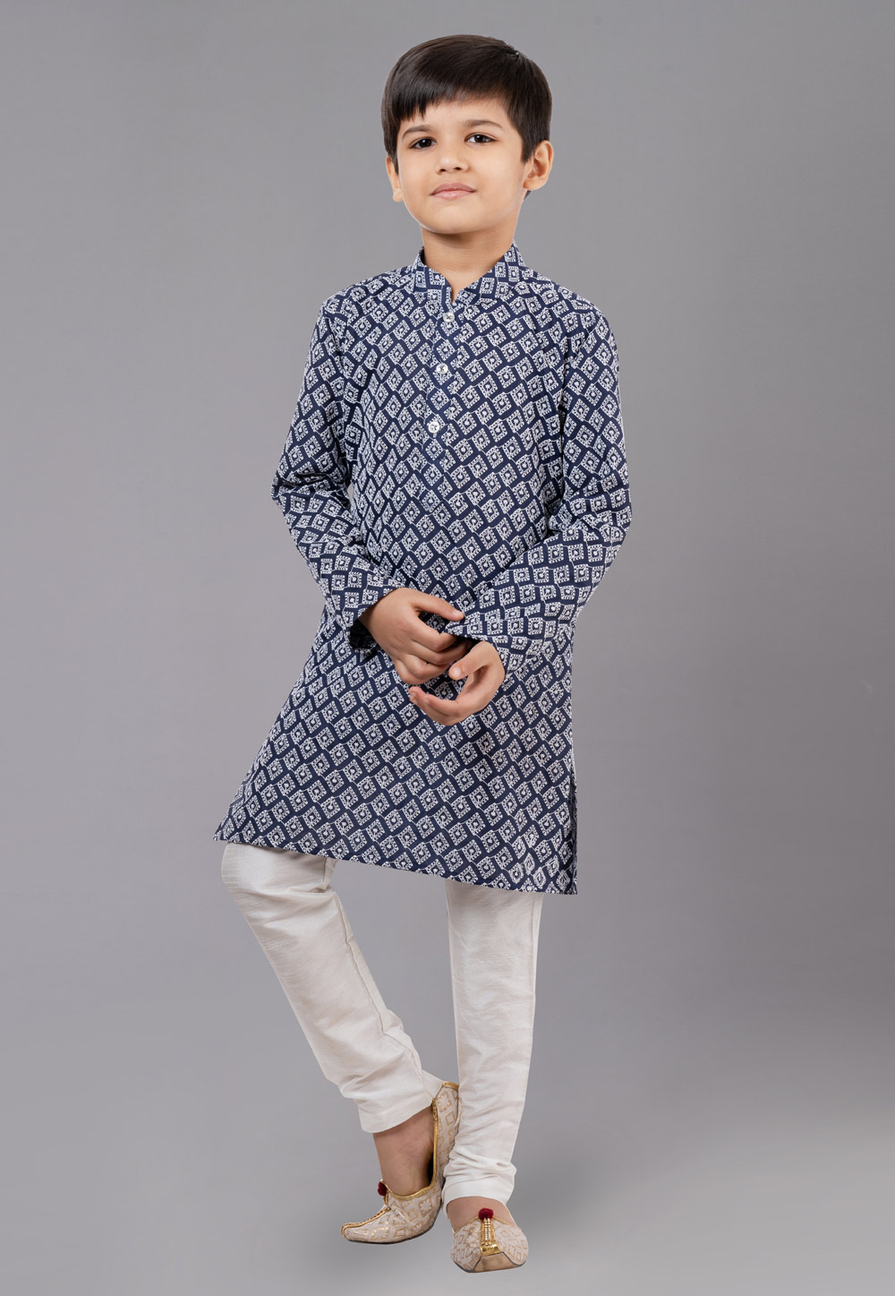Navy Blue Cotton Silk Readymade Kids Kurta Pajama 260623