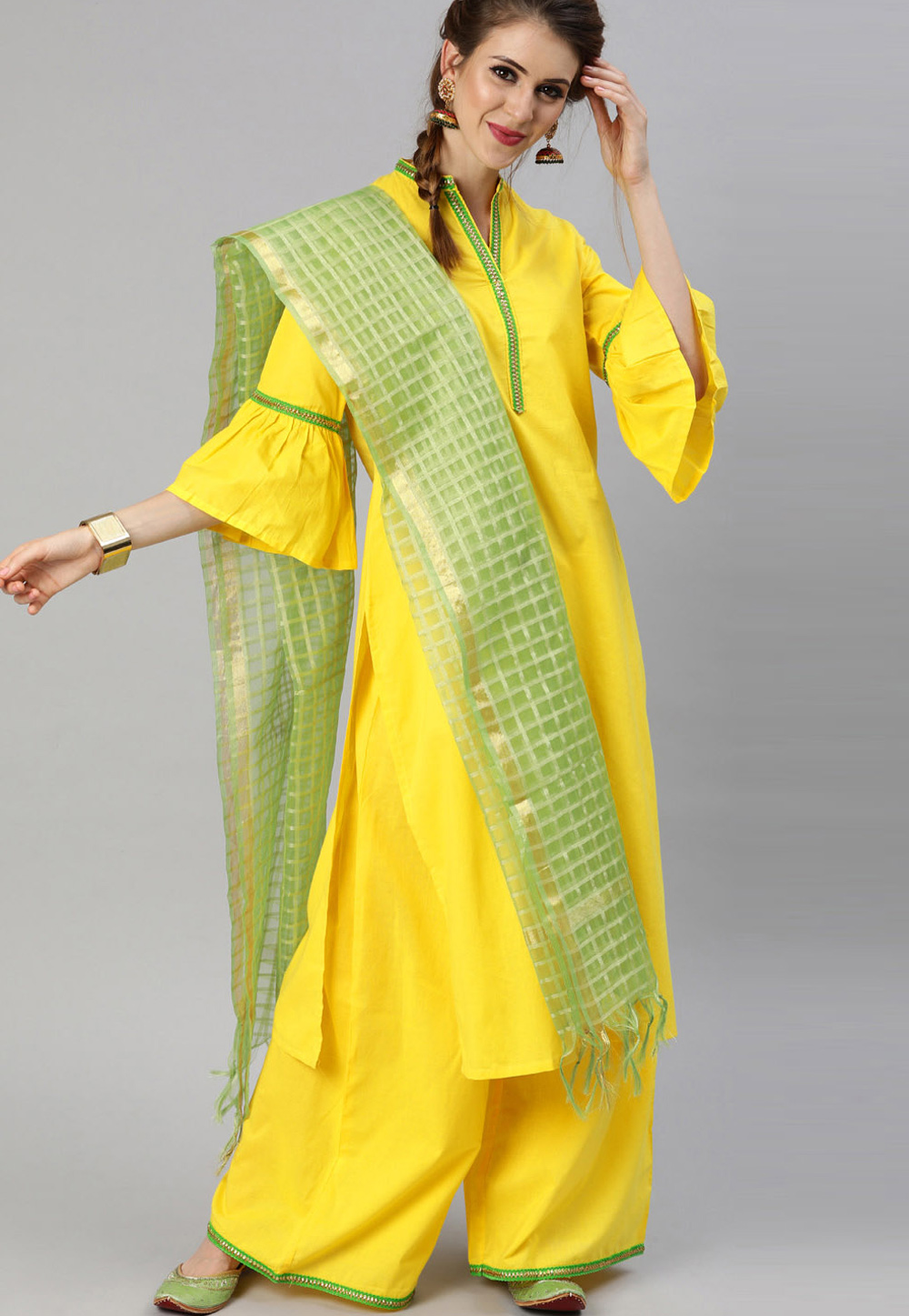 Yellow Cotton Readymade Kameez With Palazzo 200062