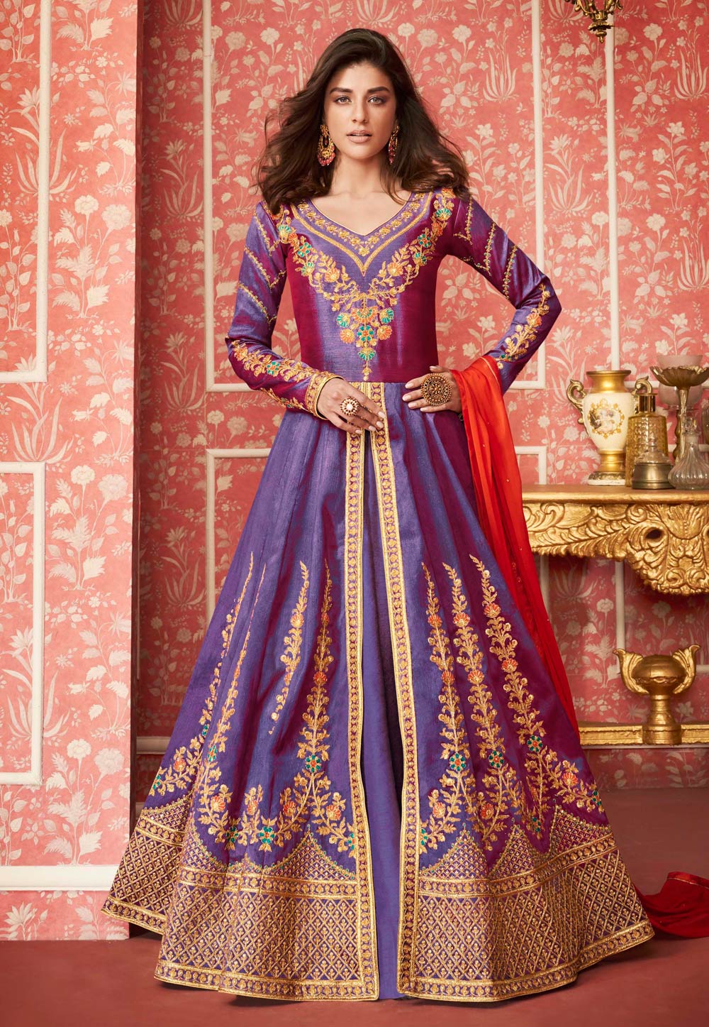 Blue Silk Embroidered Abaya Style Anarkali Suit 184126