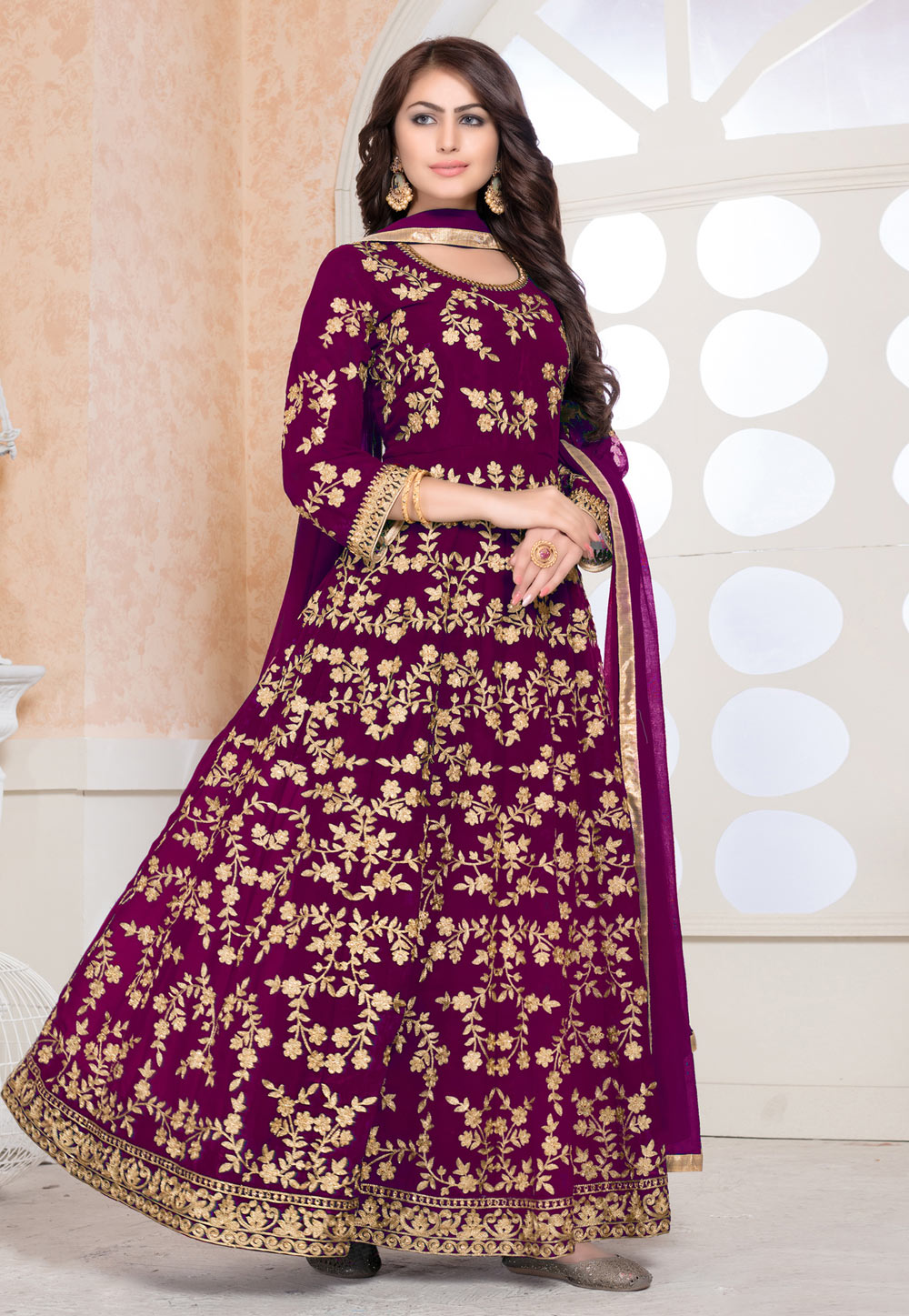 Magenta Faux Georgette Embroidered Ankle Length Anarkali Suit 166767