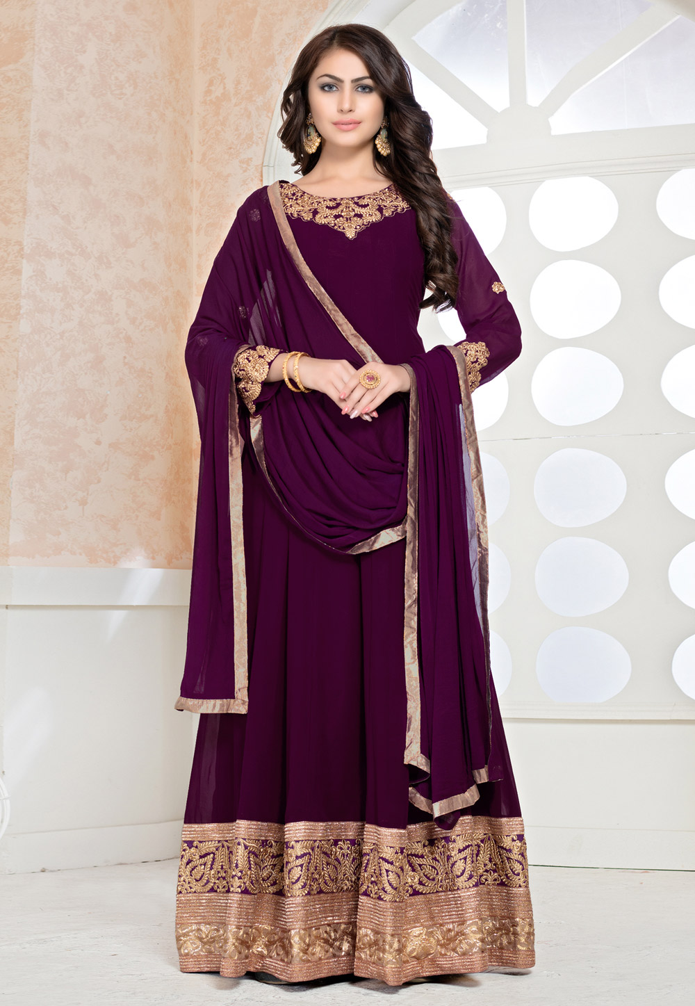 Purple Faux Georgette Embroidered Ankle Length Anarkali Suit 166769