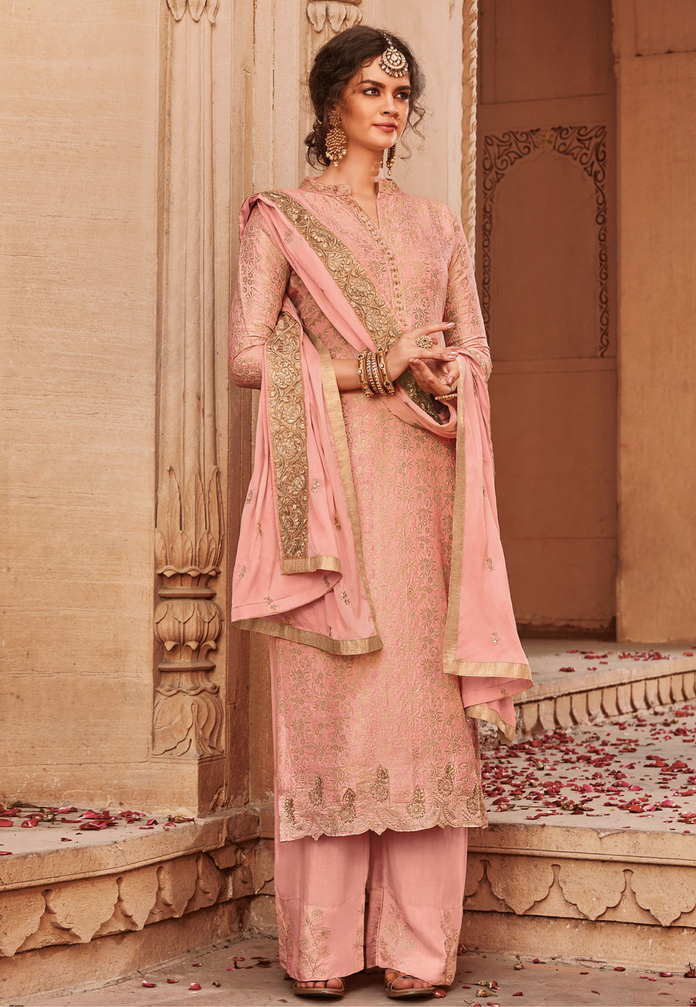 Pink Banarasi Palazzo Suit 189708