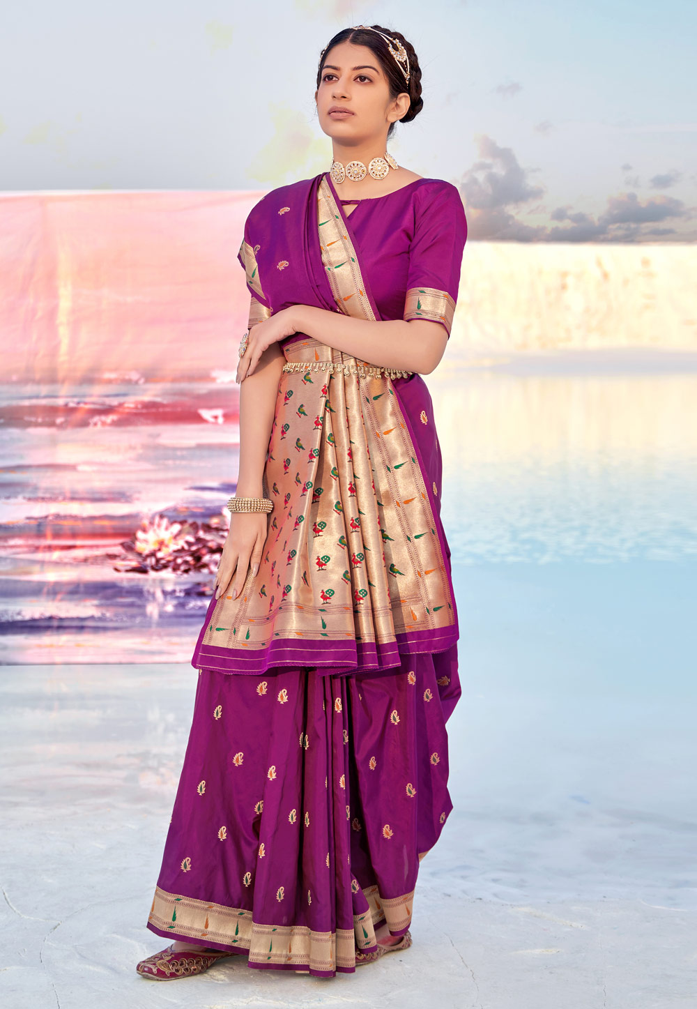 Purple Banarasi Silk Paithani Saree 240830