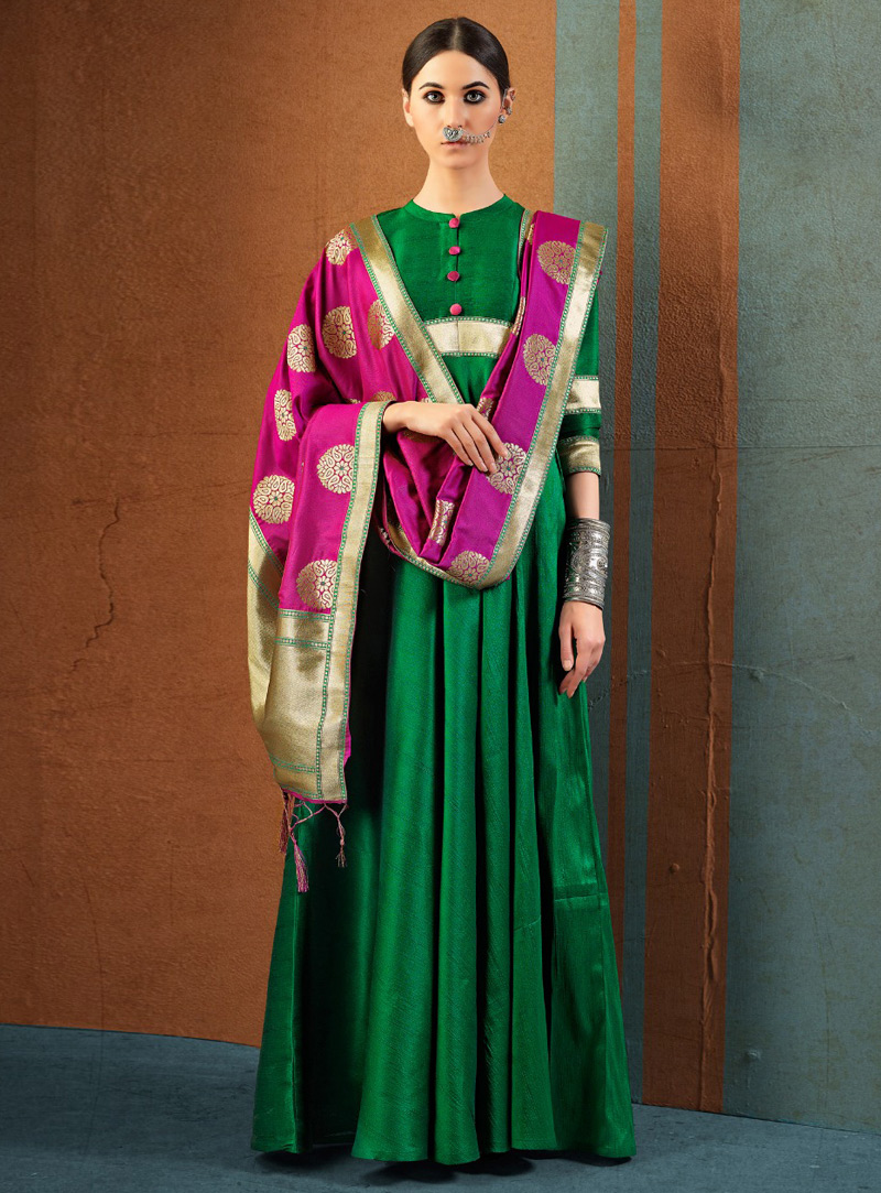 Green Silk Floor Length Anarkali Suit 126934
