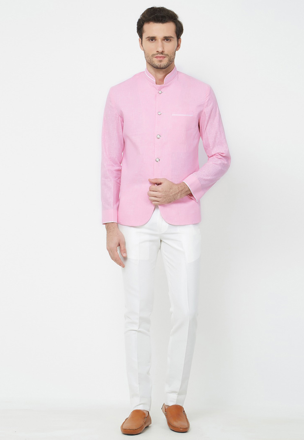 Pink Linen Jodhpuri Suit 231111