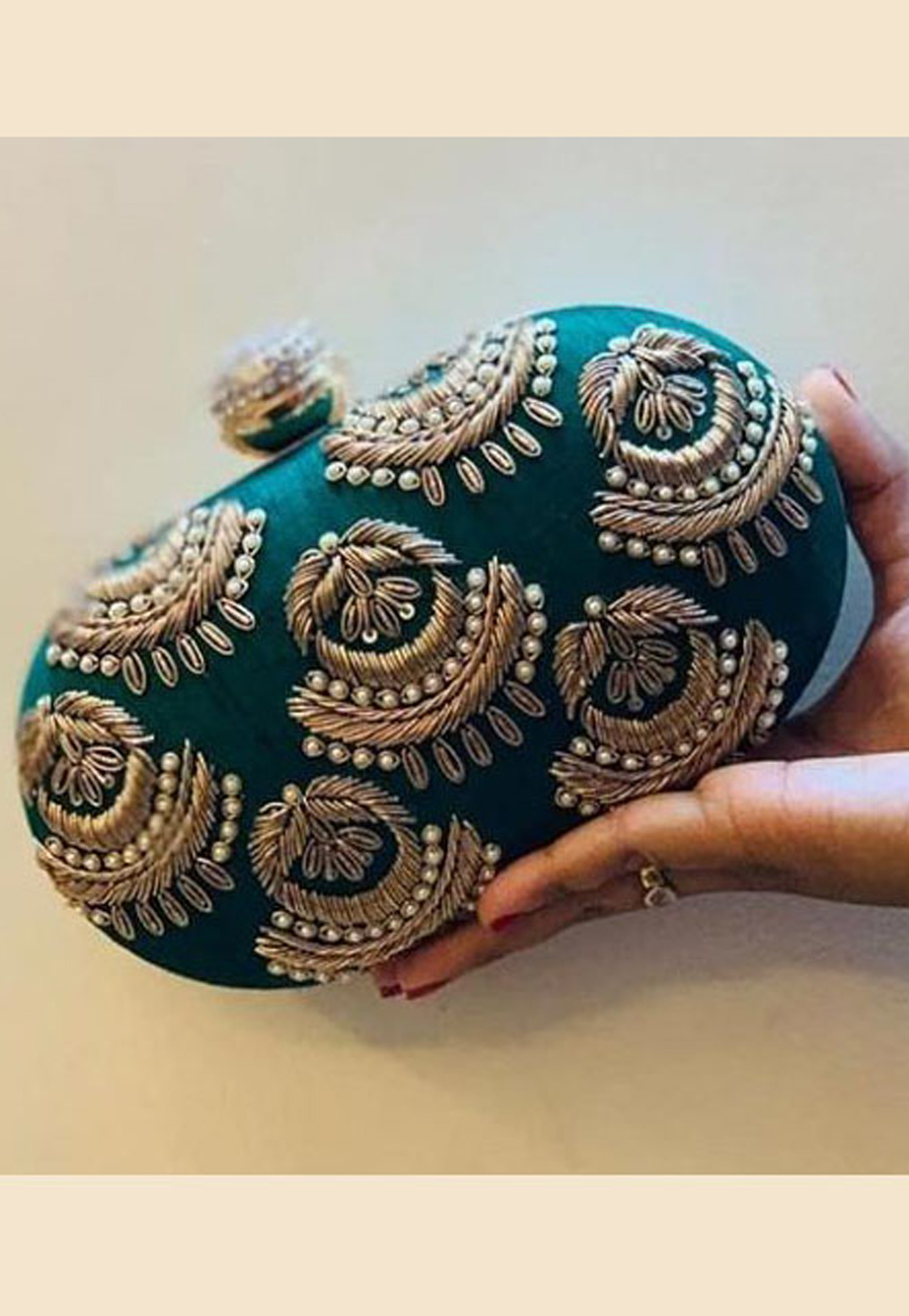 Teal Green Synthetic Embroidered Clutch 189853