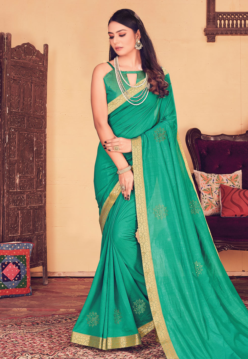 Turquoise Georgette Saree With Blouse 219868