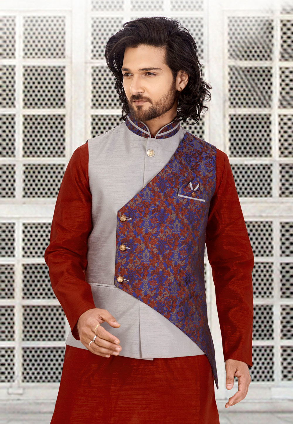 Grey Silk Readymade Nehru Jacket 189488