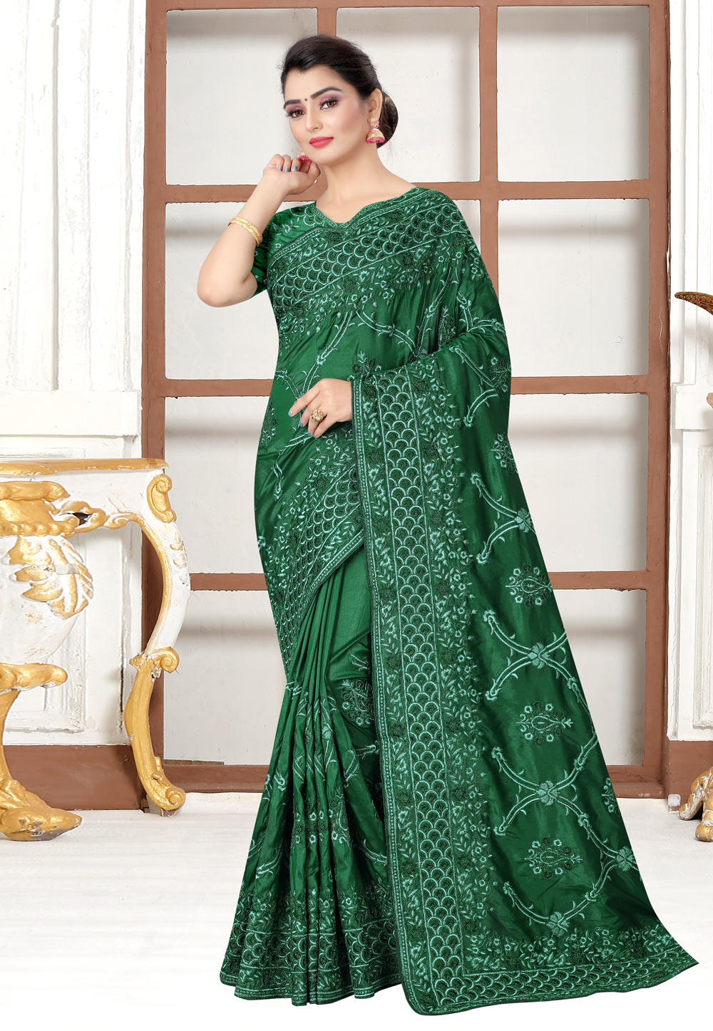 Green Silk Saree With Blouse 220843
