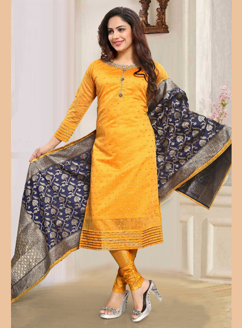 Yellow Chanderi Churidar Suit 147263