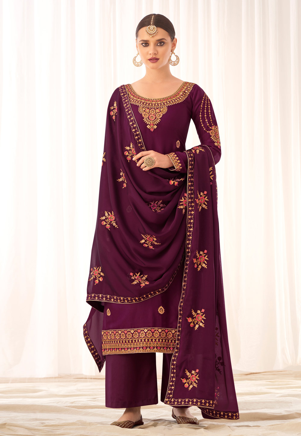 Purple Tussar Silk Kameez With Palazzo 224152