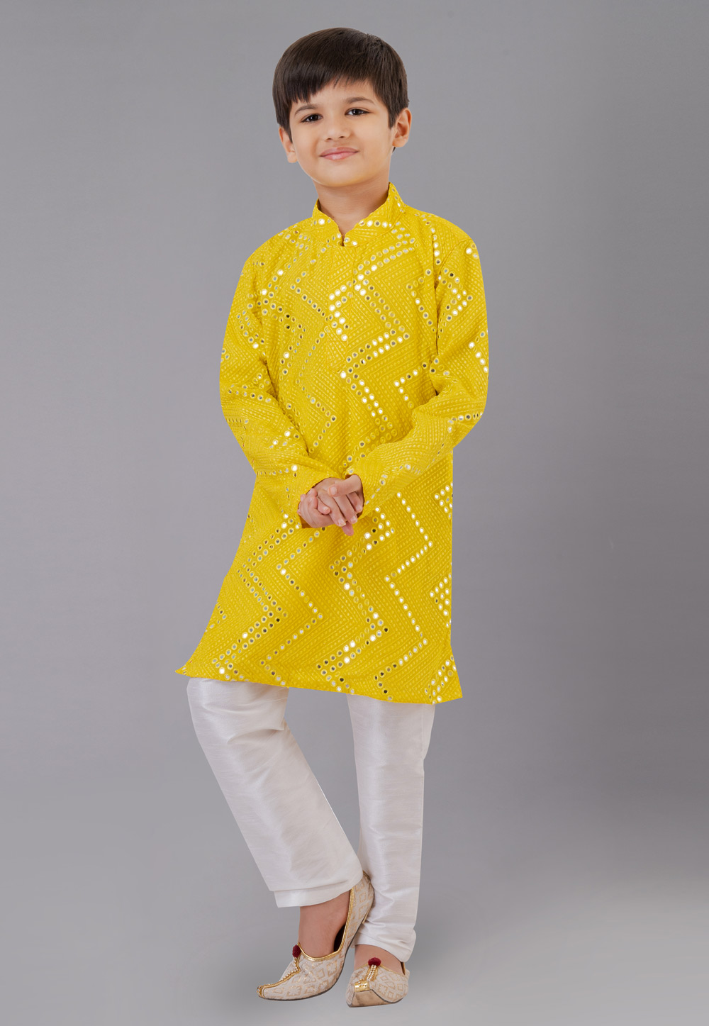 Yellow Georgette Readymade Kids Kurta Pajama 260634