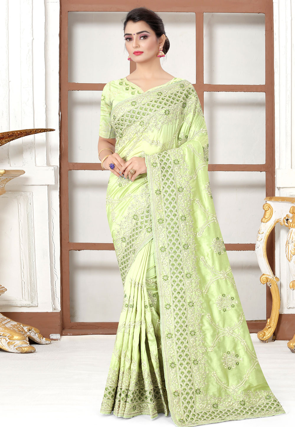 Light Green Silk Saree With Blouse 220848