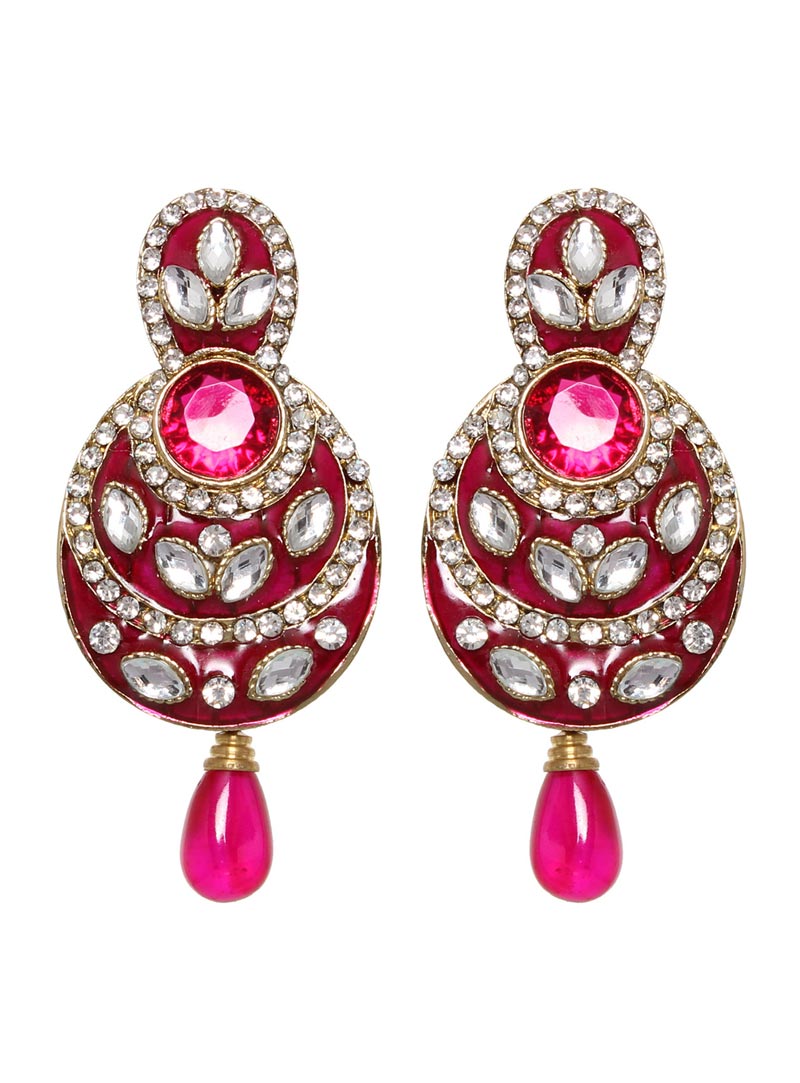 Pink Enamel Work With Austrian Diamonds Earrings 42377