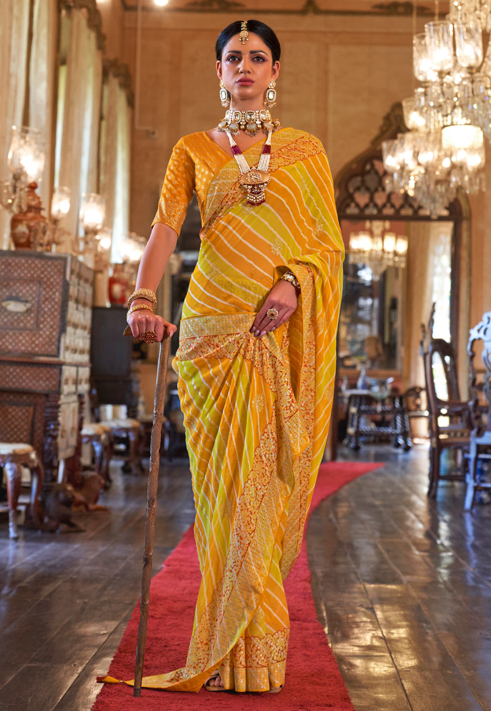 Mustard Georgette Saree With Blouse 264643